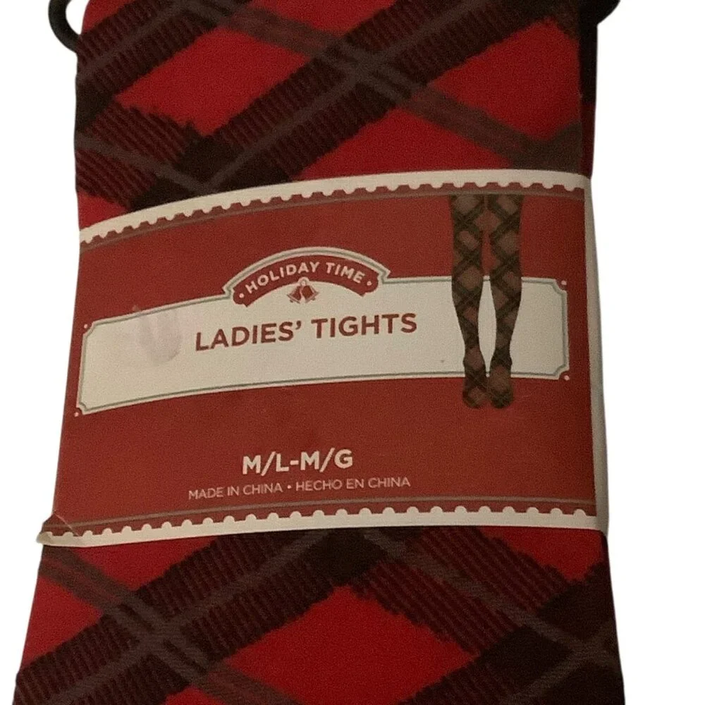 Holiday Time Ladies‎ Plaid Tights Red/Black M-L Academia